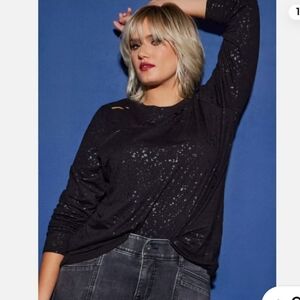 Torrid Black Distressed Long Sleeve Tee